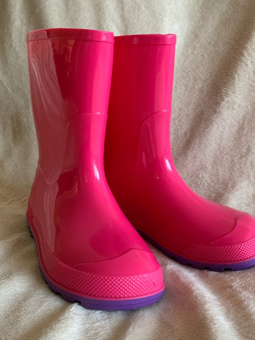 Kids Hot Pink Rain Boots with Purple Sole
